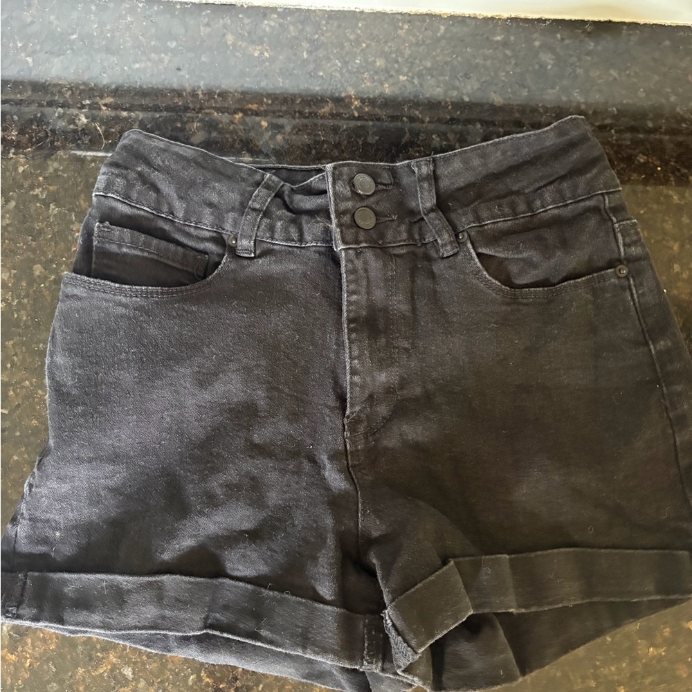 YMI Black High-Waist Double-Button Denim Shorts